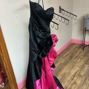 Elegant Black and Pink Strapless Gown